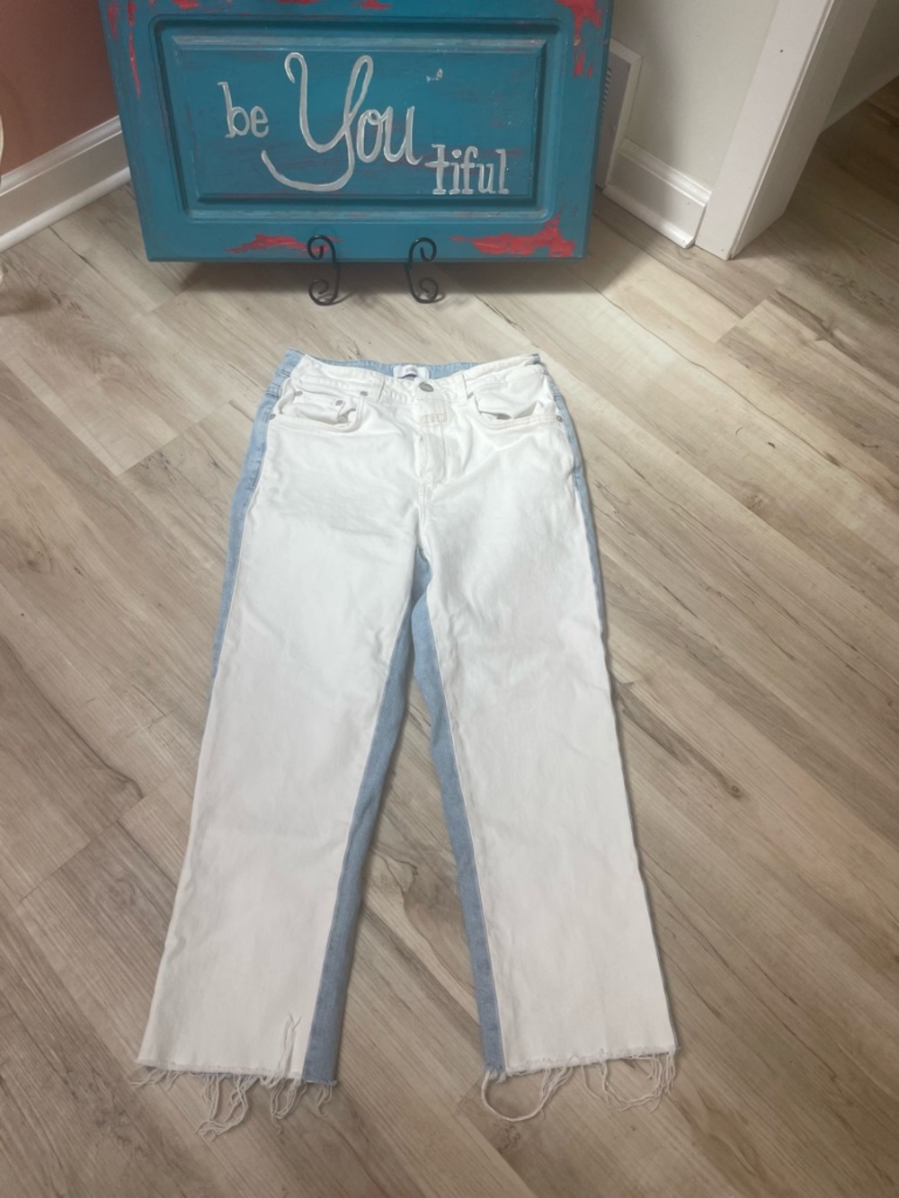Closed White Jeans with Light Blue Side Panels — Ankle Cropped